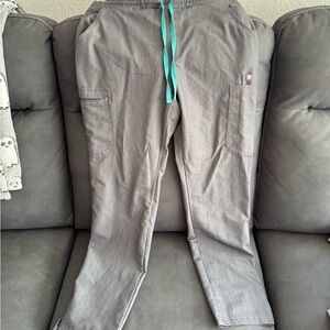 FIGS Gray Womens Scrub Yola Pants with Teal Drawstring